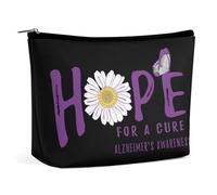 Bolsa de cosméticos con diseño de flores para la concienciación sobre el Alzheimer, con la esperanza de una cura, bolsa de maquillaje portátil de viaje, bolsa de artículos de tocador de gran capacidad