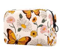 Bolsa de cosméticos con diseño de flores y mariposas botánicas para mujer, bolsa organizadora de maquillaje grande con cremallera, multicolor, 18.5x7.5x13cm/7.3x3x5.1in, Neceser