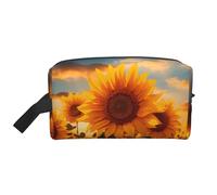 Bolsa de cosméticos con diseño de Girasoles de Granja para Mujer, Bolsa de Maquillaje con Cita en Azul, Bolsa organizadora de tocador portátil, Accesorios de Viaje, Regalo