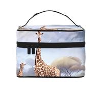 Bolsa de cosméticos con diseño de jirafa de sabana africana. Bolsa de cosméticos estampada para mujer, organizador grande de artículos de tocador para viajes