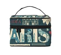 Bolsa de cosméticos con diseño de letras deportivas de béisbol, bolsa de maquillaje, bolsa de cosméticos de viaje para mujer, bolsas de aseo, Francia y París Tema Monumentos Arquitectónicos Mapa y Bandera de Francés, Talla única