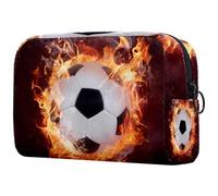 Bolsa de cosméticos con diseño de llamas de balón de fútbol caliente para mujer, bolsa organizadora de maquillaje grande con cremallera, multicolor, 18.5x7.5x13cm/7.3x3x5.1in, Neceser