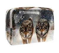 Bolsa de cosméticos con diseño de lobos caminando sobre la nieve para mujer, neceser de viaje, bolsa organizadora de maquillaje de PVC con cremallera, multicolor, 18.5x7.5x13cm/7.3x3x5.1in, Neceser