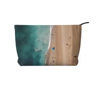 Bolsa de cosméticos con diseño de mapa del tesoro de laberinto, portátil, de gran capacidad, bolsa de cosméticos de pana con cremallera, bolsa de viaje, Vista aérea de la playa, Talla única