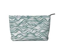Bolsa de cosméticos con diseño de mapa del tesoro de laberinto, portátil, de gran capacidad, bolsa de cosméticos de pana con cremallera, bolsa de viaje, Rayas onduladas verdes, Talla única