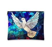 Bolsa de cosméticos con diseño de palomas, vitrales para mujer, bolsa portátil pequeña de lona con cremallera, organizador de artículos de tocador para festivales de Navidad, Azul, 7x9 Inch, Paloma