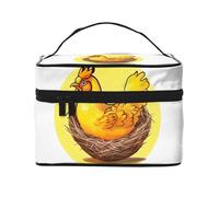Bolsa de cosméticos con diseño de pollo dorado con diseño de nido de pájaro. Bolsa de cosméticos estampada para mujer de moda, organizador de artículos de aseo grande para viajes