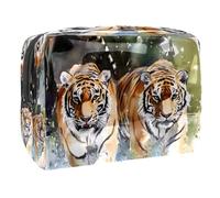 Bolsa de cosméticos con diseño de tigre caminante de acuarela para mujer, neceser de viaje, grande, de PVC, organizador de maquillaje con cremallera, multicolor, 18.5x7.5x13cm/7.3x3x5.1in, Neceser