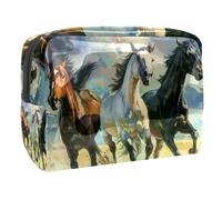 Bolsa de cosméticos con diseño de tres caballos corriendo para mujer, bolsa de aseo de viaje, bolsa organizadora de maquillaje de PVC con cremallera, multicolor, 18.5x7.5x13cm/7.3x3x5.1in, Neceser