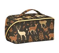 Bolsa de cosméticos con divisores, impermeable, con asa, compartimentos y asa, diseño de animales, color marrón