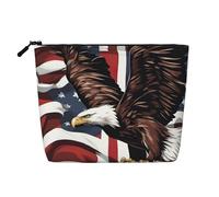 Bolsa de cosméticos con estampado de águila con bandera de Estados Unidos para mujer, bolsa de maquillaje de lino sintético de gran capacidad, perfecta para viajes y uso diario, Black, Talla única