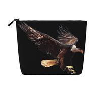 Bolsa de cosméticos con estampado de águila para mujer, bolsa de maquillaje de lino sintético de gran capacidad, perfecta para viajes y uso diario, Black, Talla única