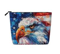 Bolsa de cosméticos con estampado de águila patriótica para mujer, bolsa de maquillaje de lino sintético de gran capacidad, perfecta para viajes y uso diario, Black, Talla única