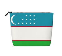Bolsa de cosméticos con estampado de bandera de la República de Uzbekistán para mujer, bolsa de maquillaje de lino sintético de gran capacidad, perfecta para viajes y uso diario, Black, Talla única