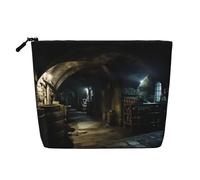 Bolsa de cosméticos con estampado de cripta vieja para mujer, bolsa de maquillaje de lino sintético de gran capacidad, perfecta para viajes y uso diario, Black, Talla única