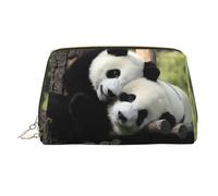 Bolsa de cosméticos con estampado de dos pandas grandes, portátil, adecuada para viajes y viajes de negocios
