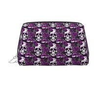 Bolsa de cosméticos con estampado de esqueleto de rosas moradas para mujer, para viajes, uso diario, neceser de almacenamiento de artículos de tocador, Silver, One Size, Clásico