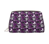Bolsa de cosméticos con estampado de esqueleto de rosas moradas para mujer, para viajes, uso diario, neceser de almacenamiento de artículos de tocador, Gold, One Size, Clásico