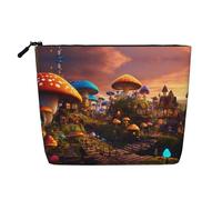 Bolsa de cosméticos con estampado de hongos mágicos para mujer, bolsa de maquillaje de lino sintético de gran capacidad, perfecta para viajes y uso diario, Black, Talla única