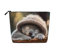 Bolsa de cosméticos con estampado de koala durmiendo para mujer, bolsa de maquillaje de lino sintético de gran capacidad, perfecta para viajes y uso diario, Black, Talla única