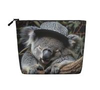 Bolsa de cosméticos con estampado de koala durmiendo para mujer, bolsa de maquillaje de lino sintético de gran capacidad, perfecta para viajes y uso diario, Black, Talla única