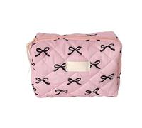 Bolsa de cosméticos con estampado de lazo para mujer, organizador de artículos de tocador de moda, espacioso soporte de maquillaje con cremallera para uso diario, Lazo negro