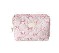Bolsa de cosméticos con estampado de lazo para mujer, organizador de artículos de tocador de moda, espacioso soporte de maquillaje con cremallera para uso diario, a