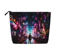 Bolsa de cosméticos con estampado de mareos de fantasía para mujer, bolsa de maquillaje de lino sintético de gran capacidad, perfecta para viajes y uso diario, Black, Talla única
