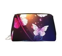 Bolsa de cosméticos con estampado de mariposas grandes sobre fondo negro, bolsa de almacenamiento portátil adecuada para viajes y viajes de negocios