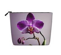 Bolsa de cosméticos con estampado de orquídea morada 03 para mujer, bolsa de maquillaje de lino sintético de gran capacidad, perfecta para viajes y uso diario, Black, Talla única