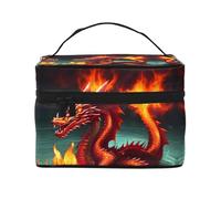 Bolsa de cosméticos con estampado de rey dragón en fuego. Bolsa de cosméticos estampada para mujer de moda, organizador de artículos de aseo grande para viajes
