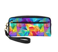 Bolsa de cosméticos con estampado geométrico arcoíris, bolsa de cosméticos portátil, bolsa de aseo de viaje con cremallera, bolsa de maquillaje de viaje, geométrico arcoíris, talla única, Geométrico