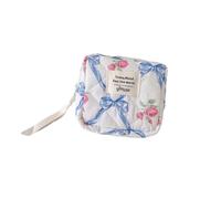 Bolsa de cosméticos con lazo floral con múltiples compartimentos, impermeable, de polialgodón, organizadores de viaje para maquillaje y accesorios, bolsa de cosméticos con lazo, Blue, Talla única