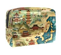 Bolsa de cosméticos con mapa de viaje de Japón para mujer, neceser de viaje, grande, de PVC, organizador de maquillaje con cremallera, multicolor, 18.5x7.5x13cm/7.3x3x5.1in, Neceser