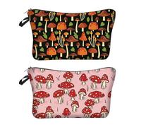 Bolsa De Cosméticos Con Patrón De Setas De 2 Piezas, Bonita Bolsa De Cosméticos, Bolsa De Aseo Portátil, Bolsa De Cosméticos De Viaje, Bolsa De Almacenamiento De Moda