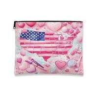 Bolsa de cosméticos con patrones rosa y corazón, bolsa de maquillaje de viaje Map America para mujer, organizador pequeño de lona portátil con cremallera, regalo de San Valentín, bolsa para el cuidado