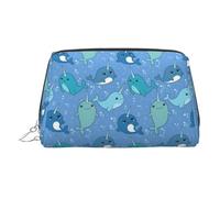 Bolsa de cosméticos de aseo con bonito patrón, bolsa de maquillaje portátil de viaje, piel de PVC, con compartimentos, Silver, One Size