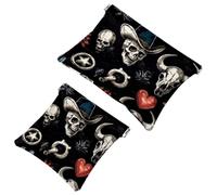 Bolsa de cosméticos de bolsillo con parte superior apretable, calavera en sombrero mexicano, corazón de cactus salvaje oeste, bolsa de maquillaje impermeable para viaje, mini bolsa de maquillaje