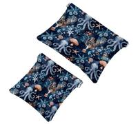 Bolsa de cosméticos de bolsillo Ocean Wave, impermeable, sin cremallera, cierre automático, mini almacenamiento de viaje para auriculares y joyas, Multi 09, 7.1x5.8 inch/4.7x4.5 inch