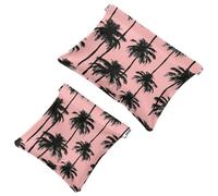 Bolsa de cosméticos de bolsillo pequeño, bolsa de maquillaje de viaje para bolso, sin cremallera, mini bolsa de maquillaje para mujeres y niñas, silueta de palmeras, fondo rosa, multicolor, 7.1x5.8