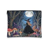 Bolsa de cosméticos de bruja de Halloween, bolsa de maquillaje con patrón de hongos fantásticos, organizador de viaje portátil, bolsa de aseo de vacaciones de otoño, 7 x 9 pulgadas