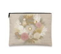 Bolsa de cosméticos de corona, elegante diseño navideño, portátil, pequeña, de lona, con cremallera, para mujeres, organizador de artículos de tocador para el cuidado de la piel, Beige, 7x9 Inch