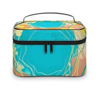 Bolsa de cosméticos de cuero de alta calidad para viajes, organizador de maquillaje impermeable con divisor ajustable, diseño antiarañazos y antiderrames, ideal para gimnasio, camping, viajes de