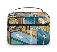 Bolsa de cosméticos de cuero de alta calidad para viajes, organizador de maquillaje impermeable con divisor ajustable, diseño antiarañazos y antiderrames, ideal para gimnasio, camping, viajes de