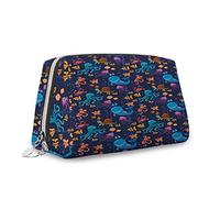 Bolsa de cosméticos de cuero de gran capacidad, diseño de animales marinos dibujados con dibujos animados, bolsa de maquillaje multifuncional para mujeres, multicolor, M, Multicolor_9, Talla única,