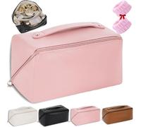 Bolsa De CosméTicos De Cuero PU Suave para Mujer,Neceser De Piel Resistente Al Agua,Uds Bolsa De CosméTicos De Viaje,Bolsa De Maquillaje De Gran Capacidad para CosméTicos para El Cuidado (Rosa)