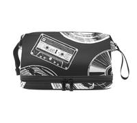 Bolsa de cosméticos de doble capa con cinta de vinilo para CD y CD, para mujeres y niñas, neceser de viaje, bolsa organizadora de maquillaje con compartimento para cepillos, multicolor, 27x15x14