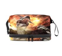 Bolsa de cosméticos de doble capa con diseño de dinosaurio jurásico de lucha, para mujeres y niñas, neceser de viaje, bolsa organizadora de maquillaje con compartimento para cepillos, multicolor,