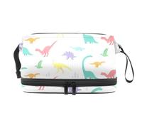 Bolsa de cosméticos de doble capa con diseño de dinosaurios y murciélagos voladores para mujeres y niñas, neceser de viaje para maquillaje, práctica bolsa organizadora con compartimento para cepillos,