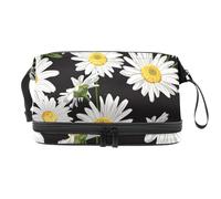 Bolsa de cosméticos de doble capa con diseño de flores de manzanilla para mujeres y niñas, neceser de viaje, bolsa organizadora de maquillaje con compartimento para brochas, multicolor, 27x15x14